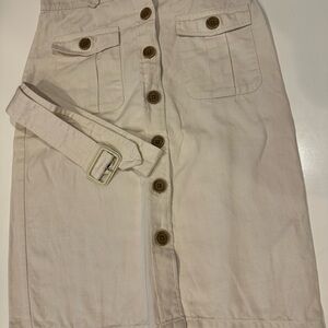 Cream Button-Front Pencil Skirt